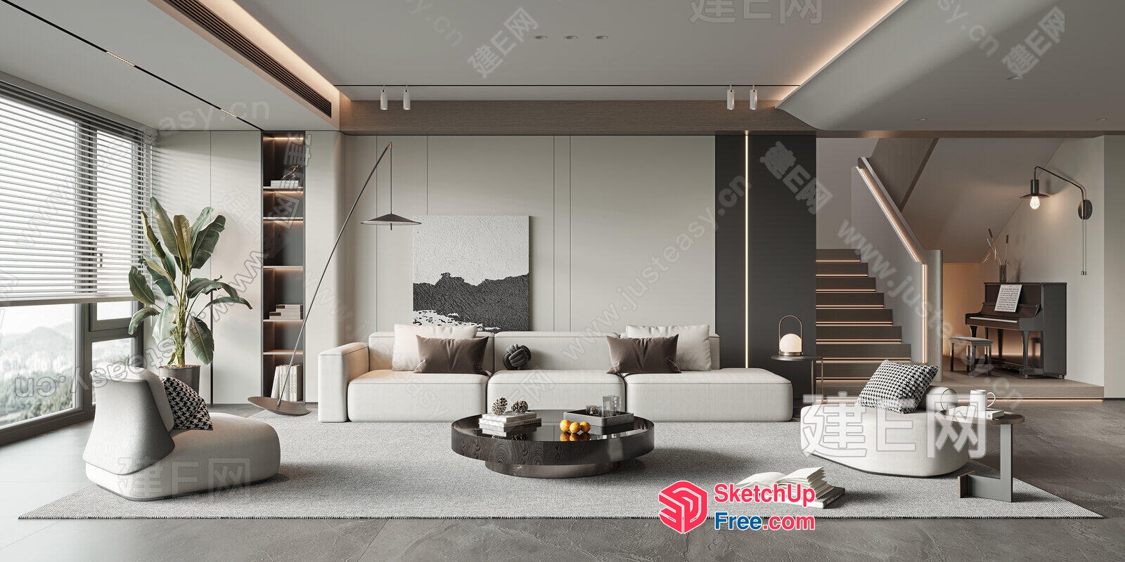 Modern Minimalist Living Room With Neutral Tones And Natural Light 3D SketchUp File