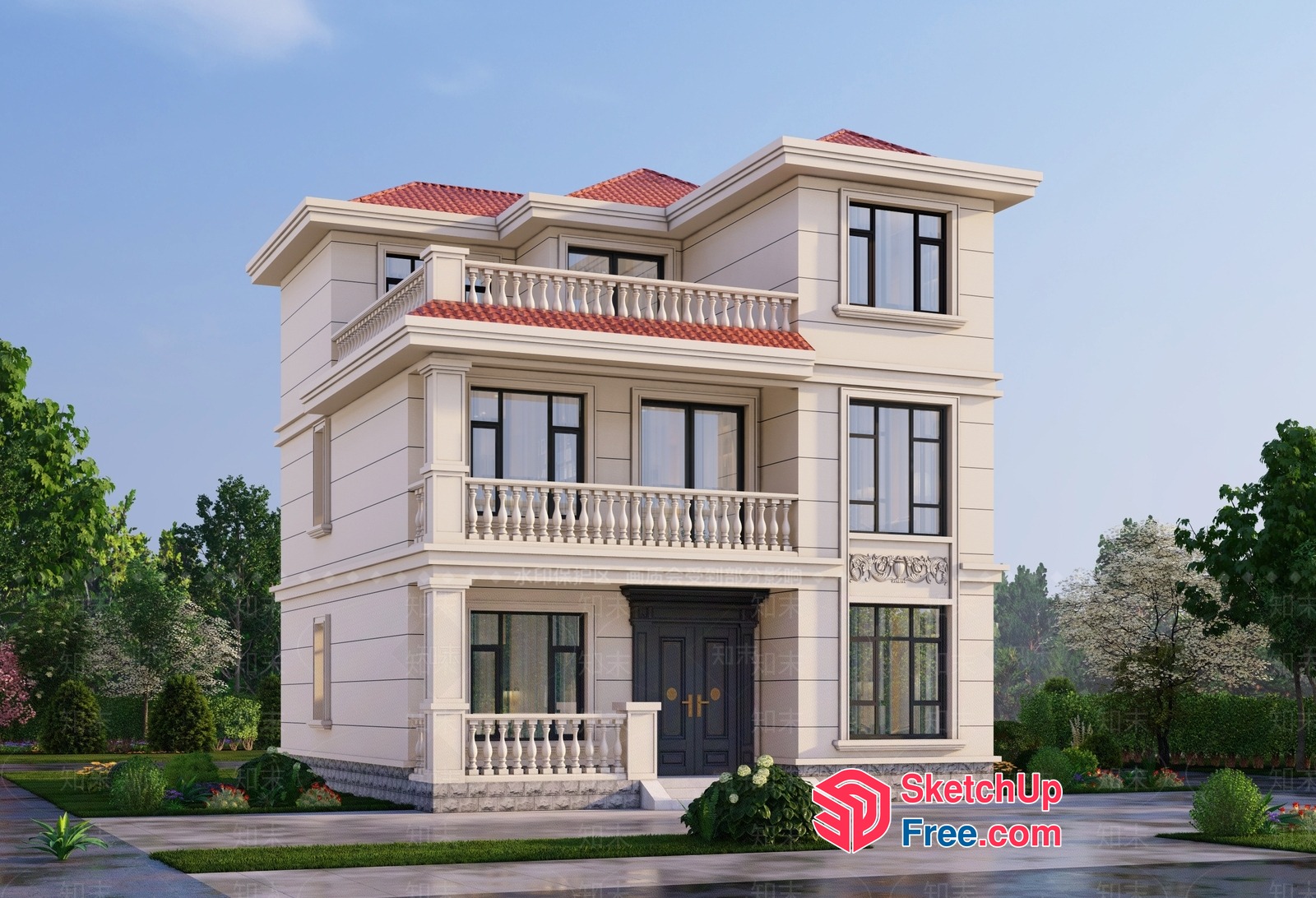 Elegant European Style Villa Exterior 3D SketchUp File