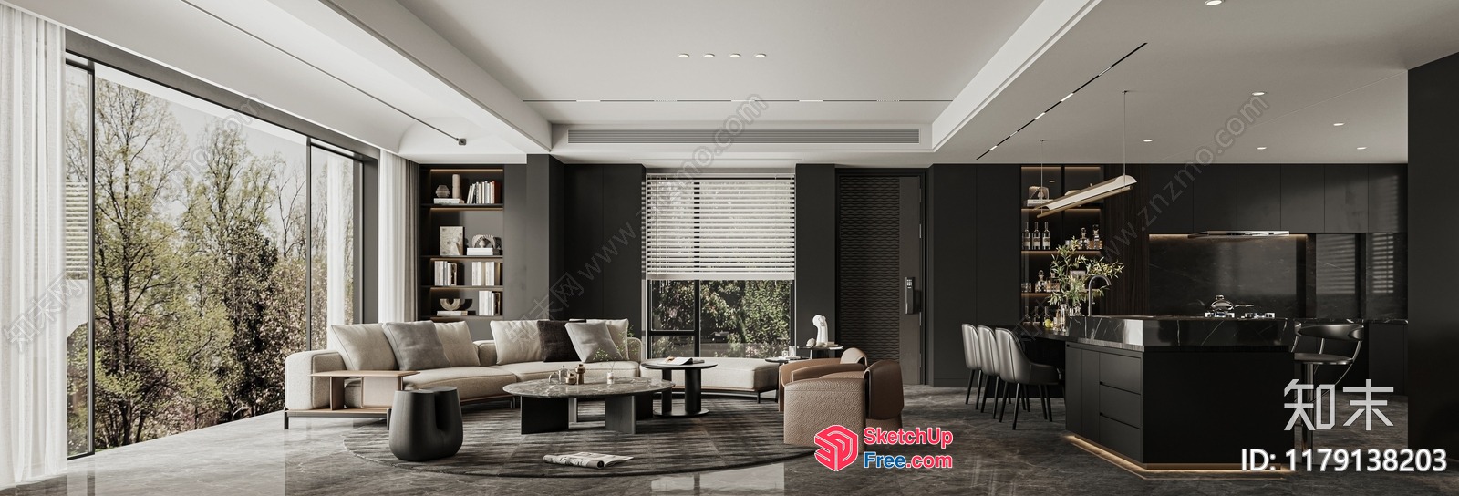 Modern Living Room With Large Windows And Sleek Furniture 3D SketchUp File