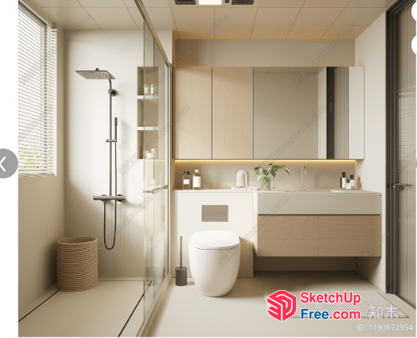 Modern Minimalist Bathroom With White And Wood Accents 3D SketchUp File