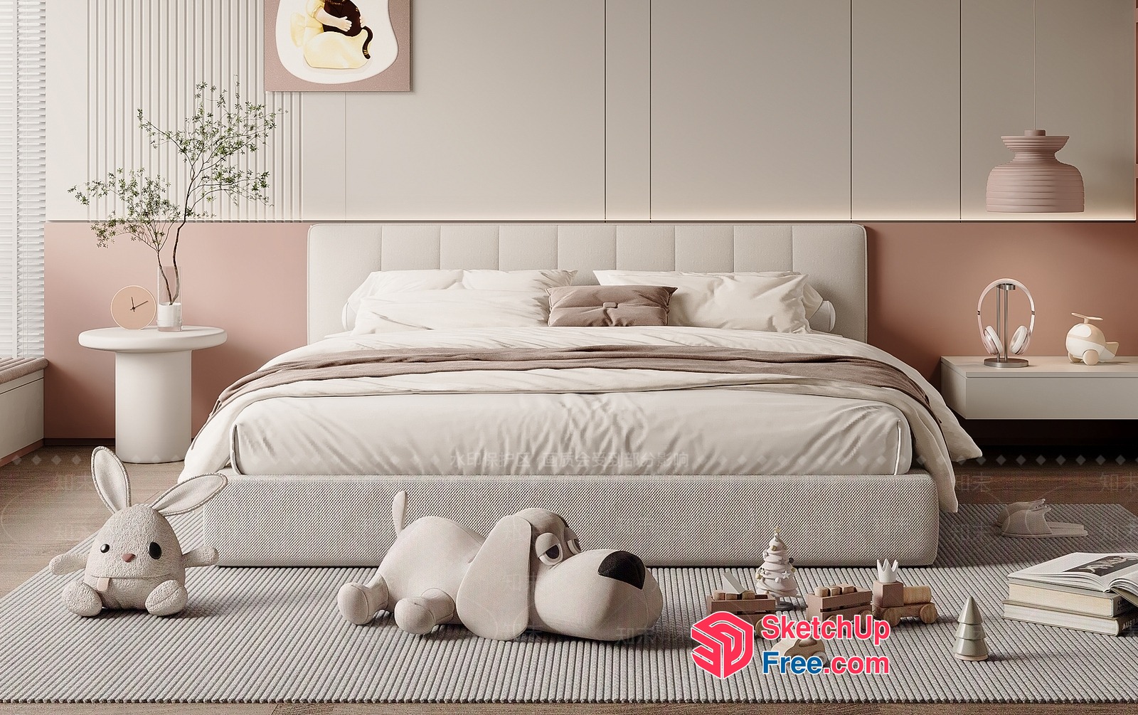 Modern Creamy Style Bedroom With Elegant Furniture 3D SketchUp File