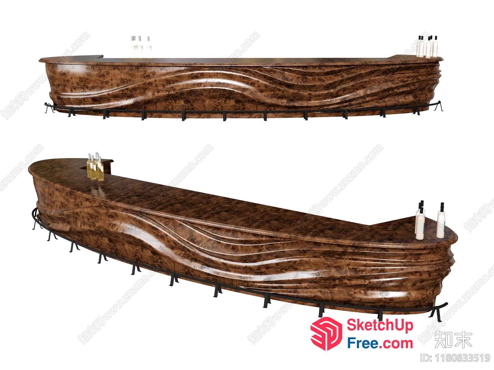 Exquisite Dark Brown Wooden Bar With Ornate Design 3D SketchUp File