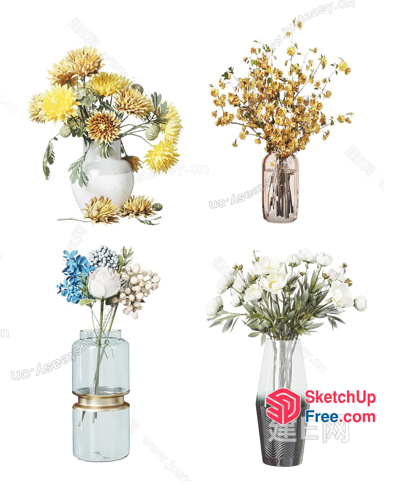Elegant Vase Arrangement Of Flowers 3D SketchUp File