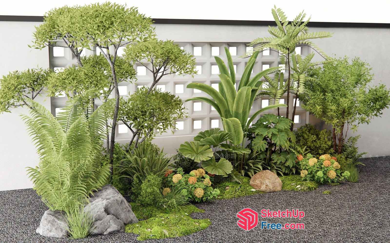 Lush Tropical Garden Scene 3D SketchUp File