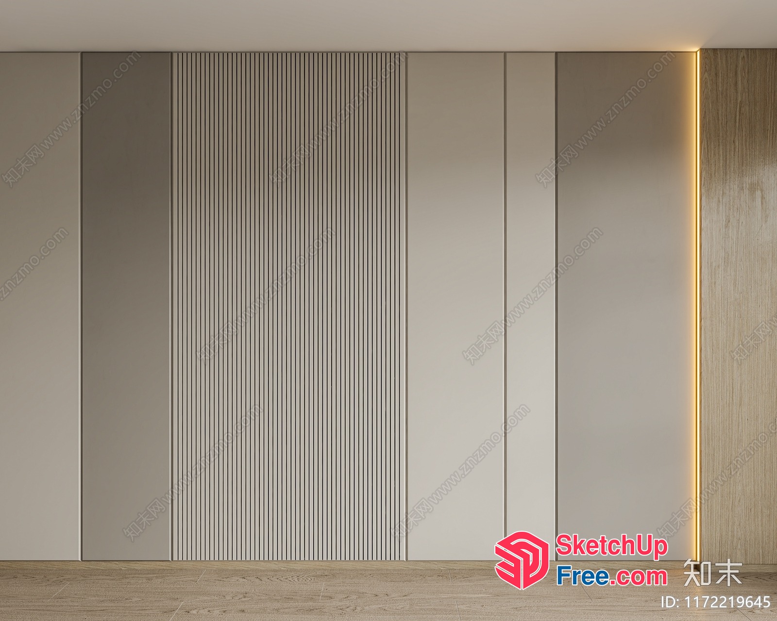 Modern Interior Design With Vertical Paneling 3D SketchUp File