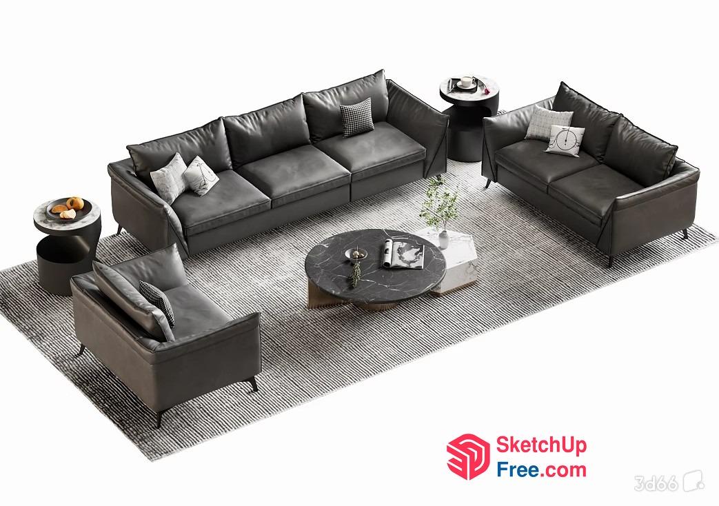 Modern Living Room Furniture Set With Leather Sofa And Chairs 3D SketchUp File