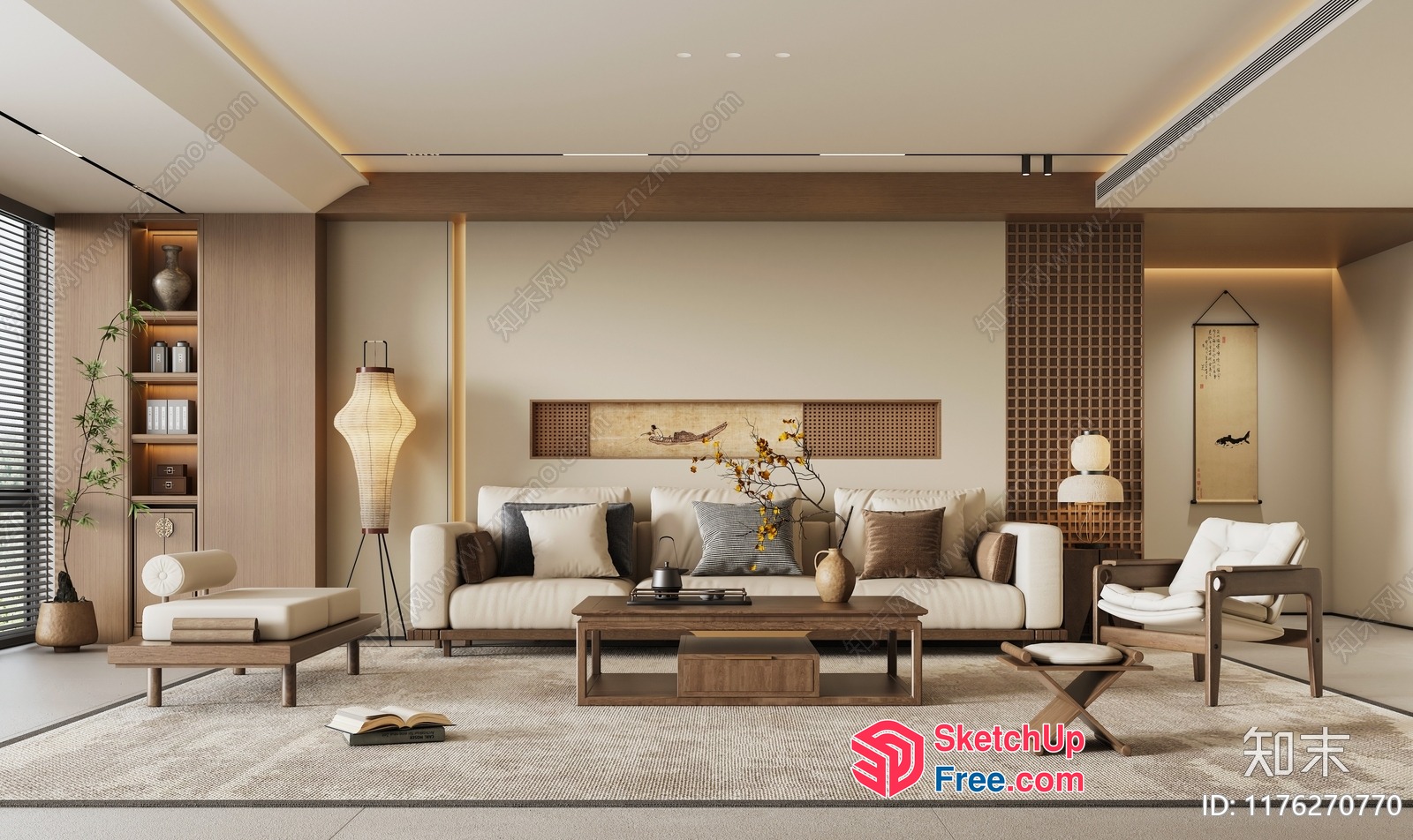 Elegant Living Room With Natural And Earthy Tones 3D SketchUp File