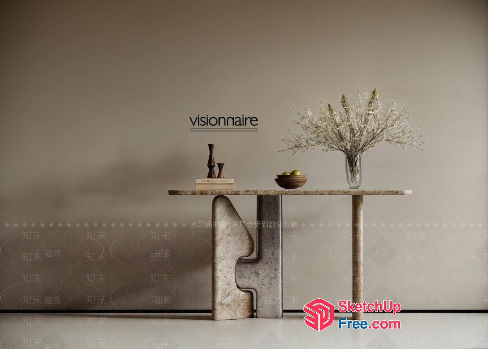 Modern Minimalist Console Table With Natural Stone 3D SketchUp File