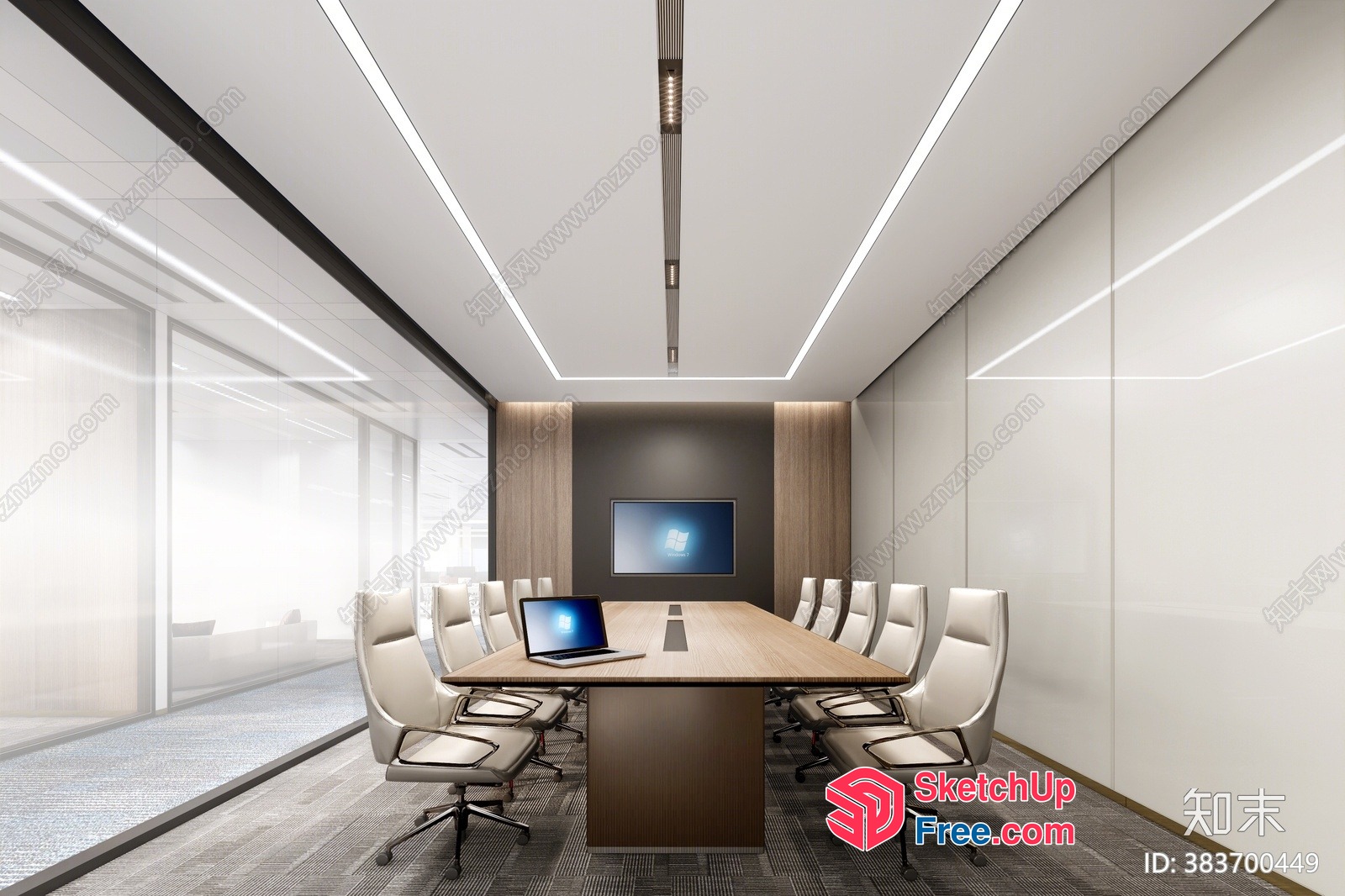 Modern Office Meeting Room With Sleek Ceiling And Table 3D SketchUp File