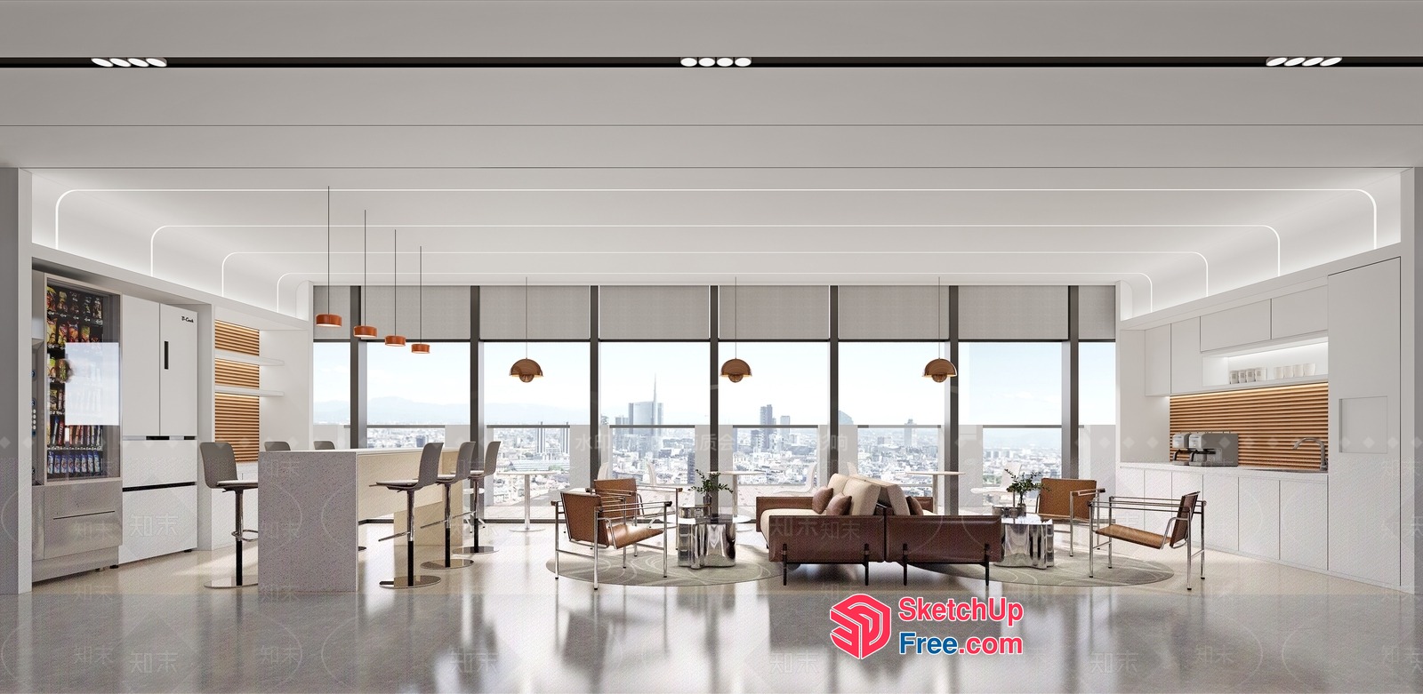 Modern Minimalist Cityscape Living Room With Sleek Furniture 3D SketchUp File