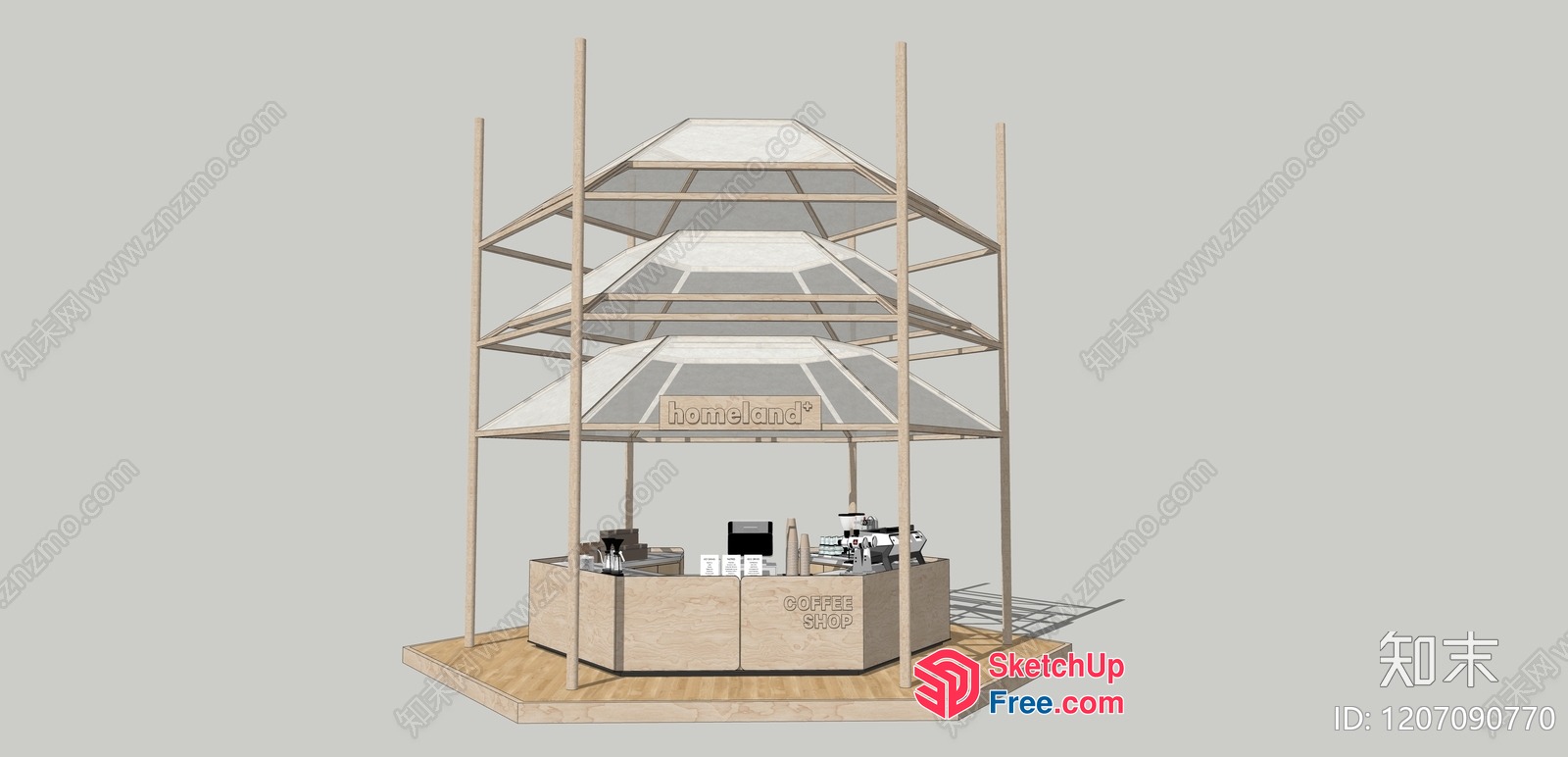 Modern Minimalist Coffee Shop Kiosk 3D SketchUp File