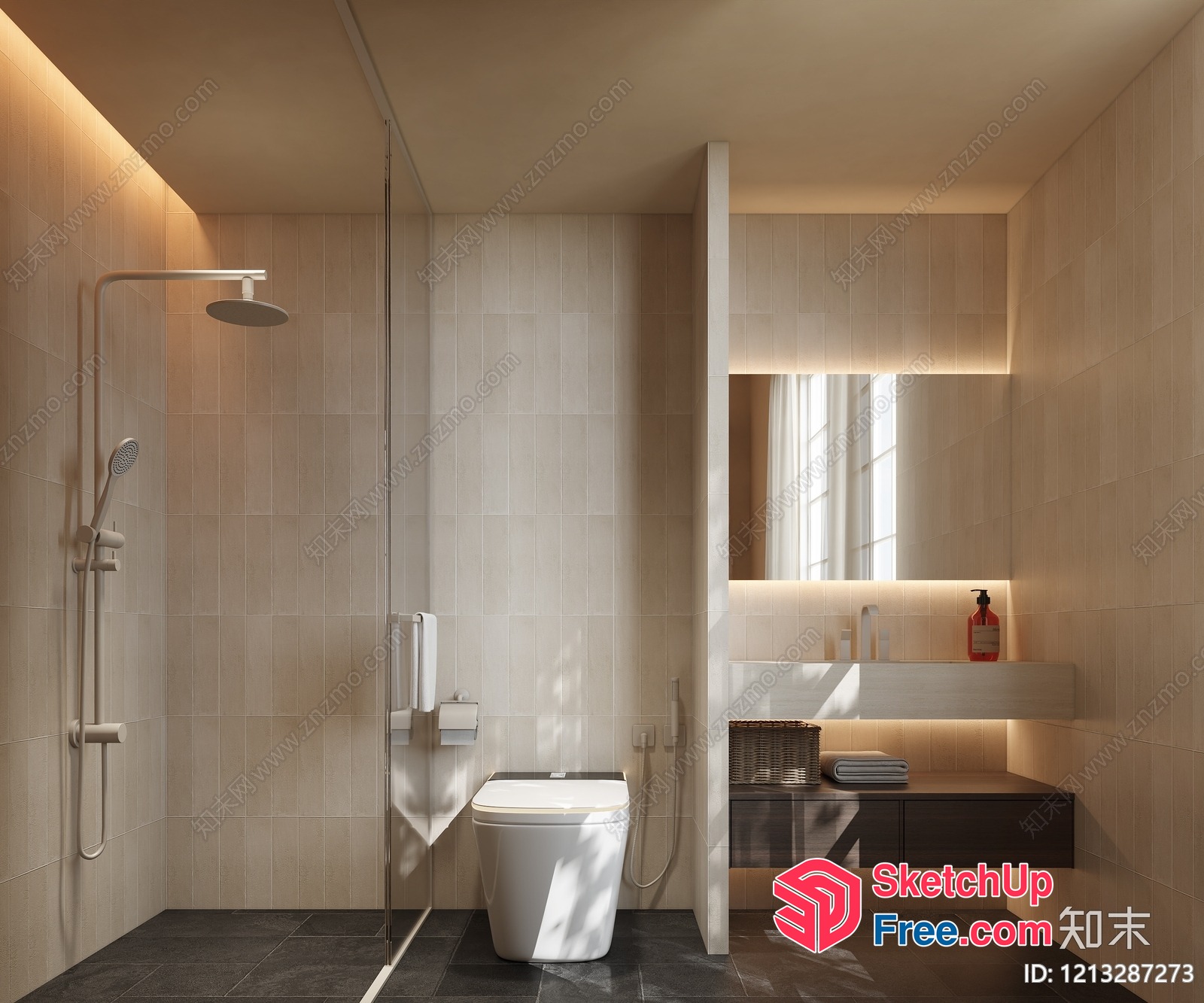 Modern Bathroom With Sleek Fixtures And Neutral Tones 3D SketchUp File