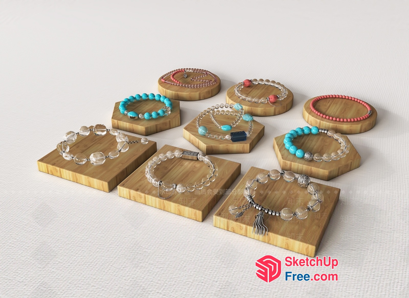 Colorful Bracelets On Wooden Display Boards 3D SketchUp File