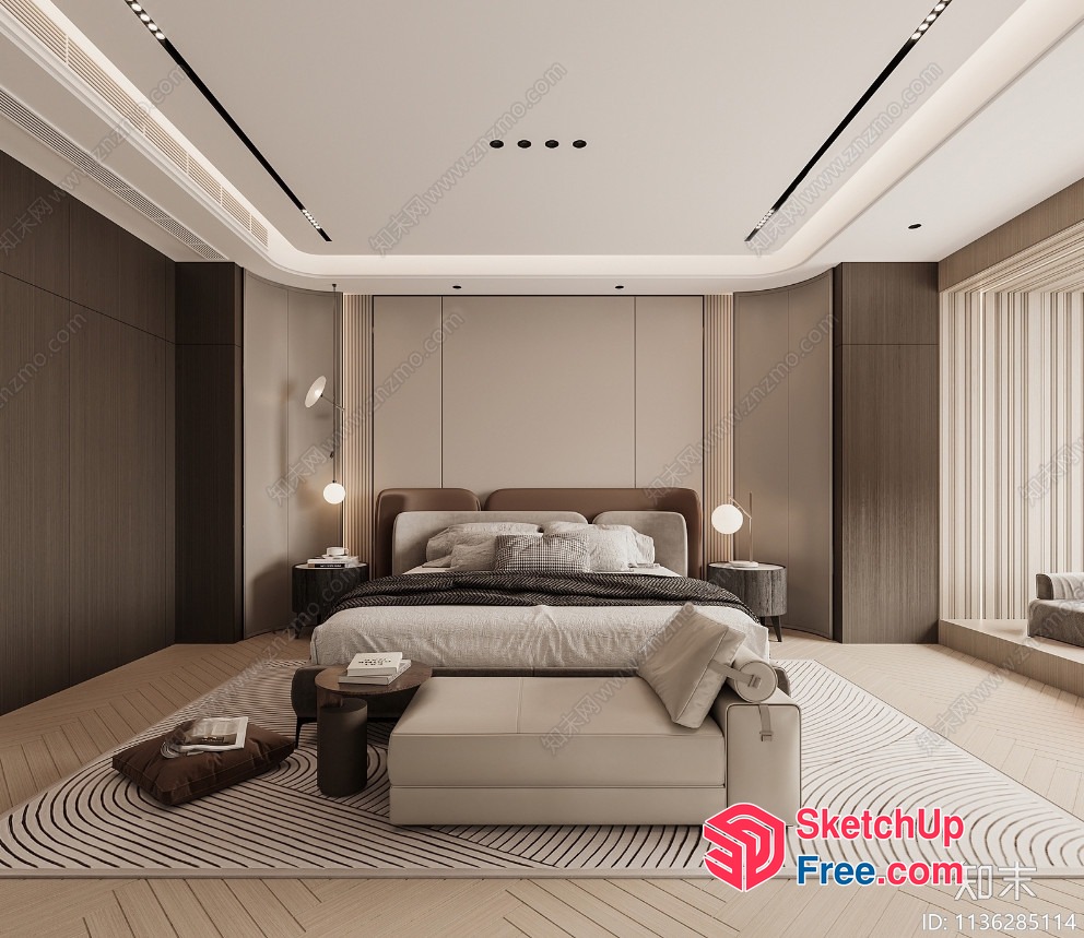Elegant Modern Minimalist Bedroom Design 3D SketchUp File