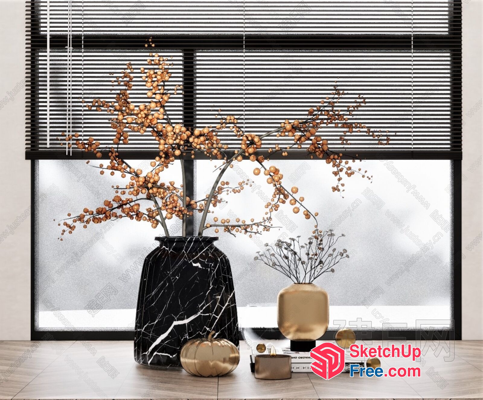 Elegant Black Marble Vase With Gold Decor 3D SketchUp File