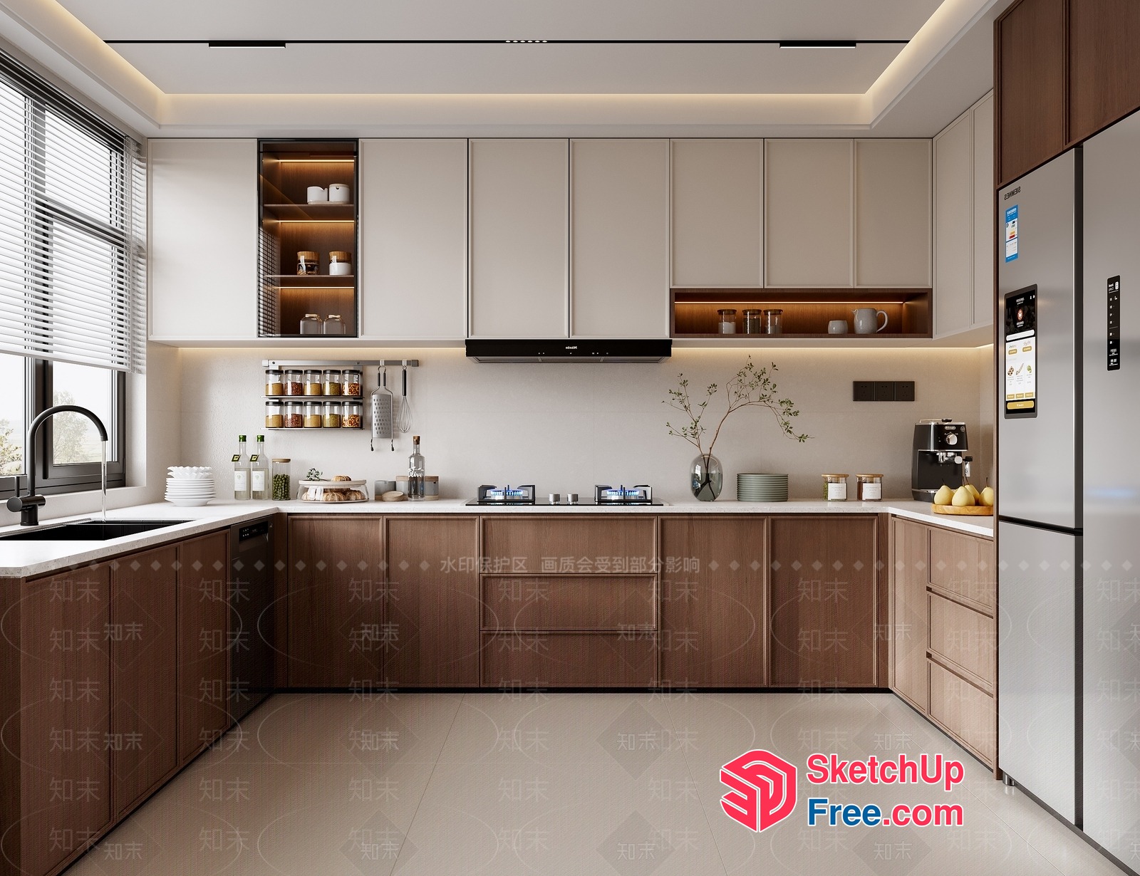 Modern Kitchen Interior With Sleek White And Brown Cabinets 3D SketchUp File