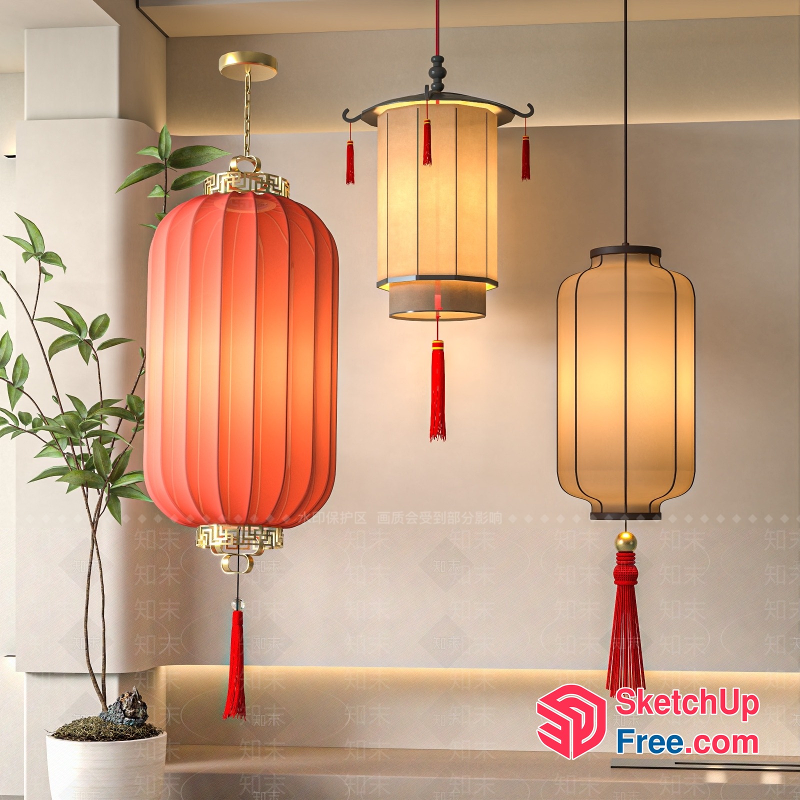 Elegant Asian-Inspired Lighting Fixture 3D SketchUp File