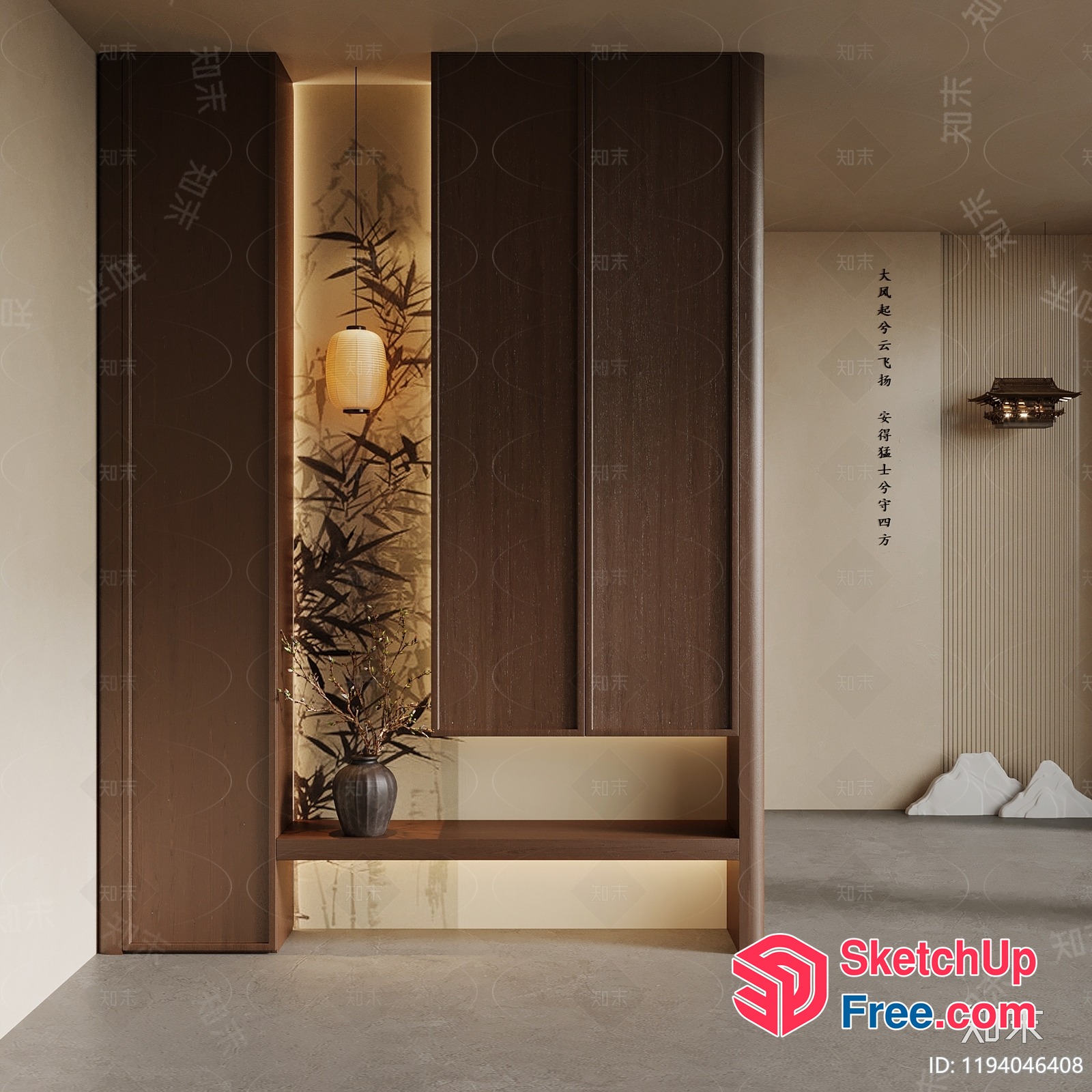 Japanese Style Interior Decor With Modern Furniture And Lighting 3D SketchUp File