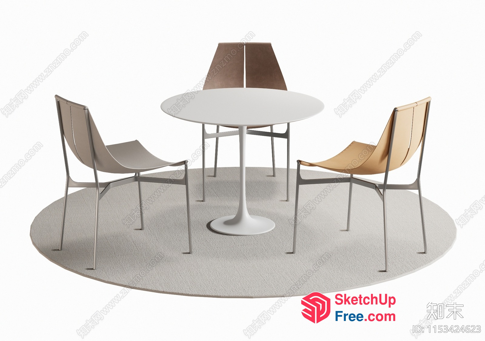 Modern Minimalist Dining Room With White Table And Chairs 3D SketchUp File