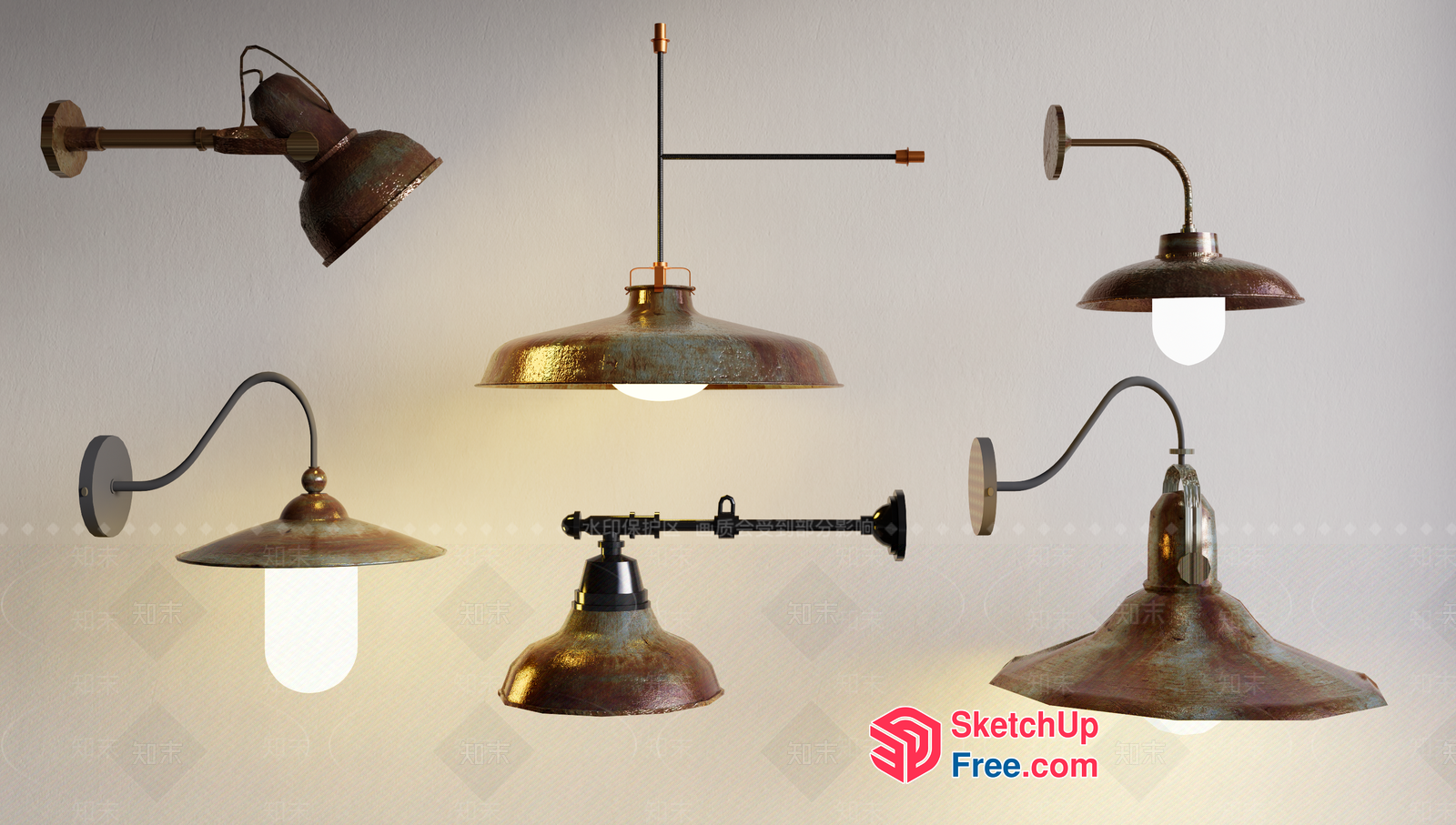 Industrial Style Light Fixtures Collection 3D SketchUp File