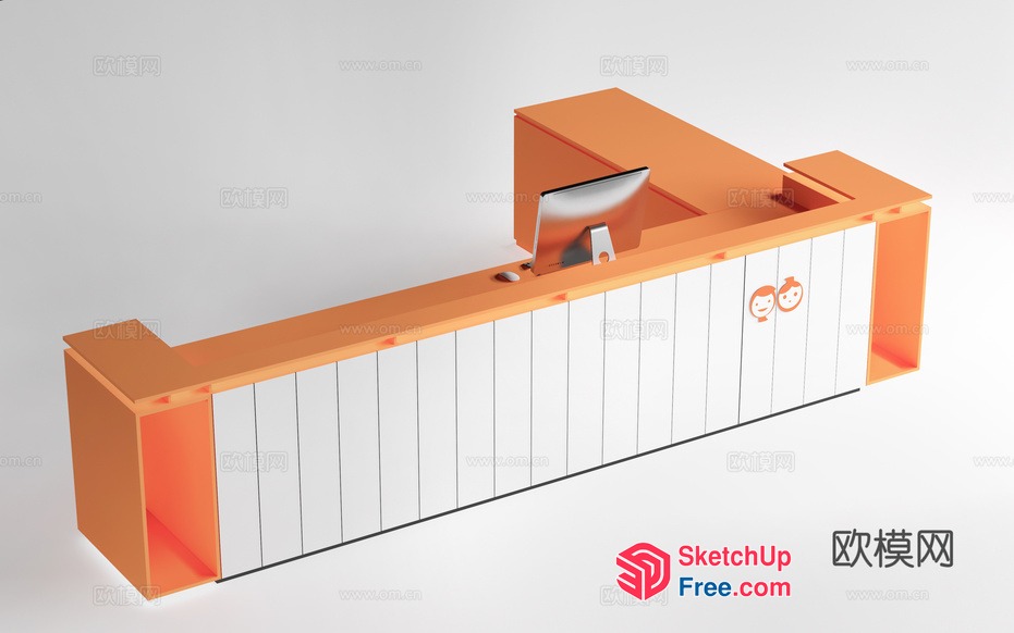 Modern Reception Desk With Computer And Keyboard 3D SketchUp File