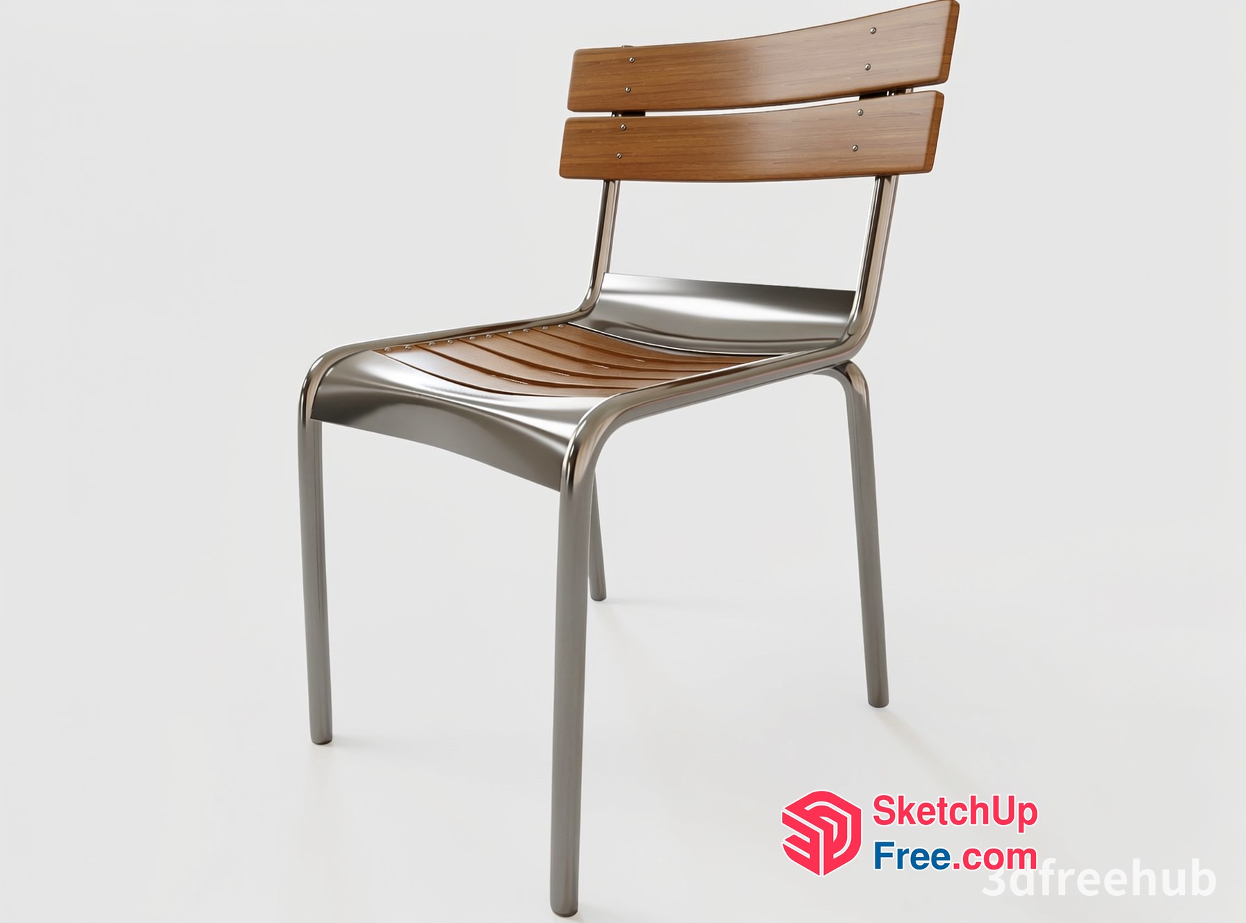 Modern Minimalist Silver Chair With Wooden Backrest 3D SketchUp File