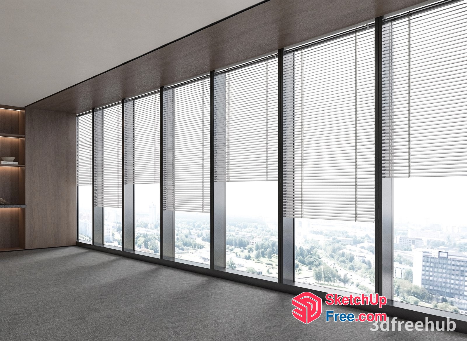 Modern Minimalist Office Space With City View 3D SketchUp File
