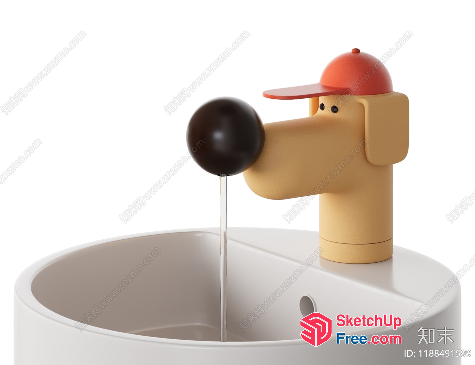 Unique Dog-Shaped Faucet With Red Cap 3D SketchUp File
