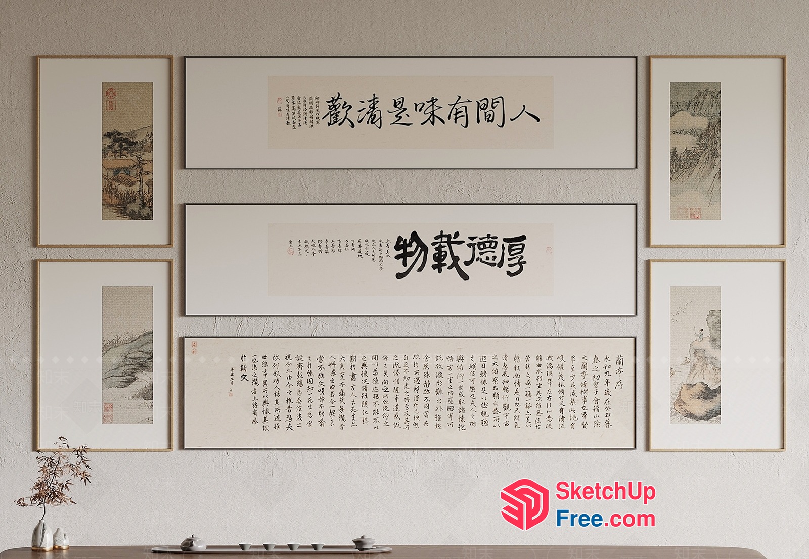 Elegant Chinese Calligraphy And Landscape Artwork Collection 3D SketchUp File