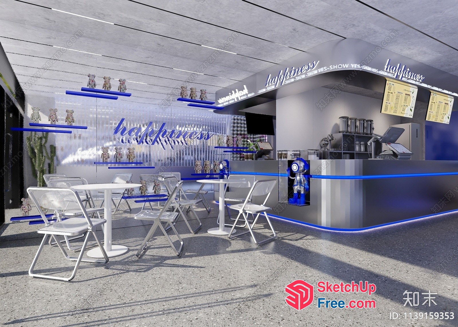 Modern Cafe Interior With Sleek And Minimalist Design 3D SketchUp File