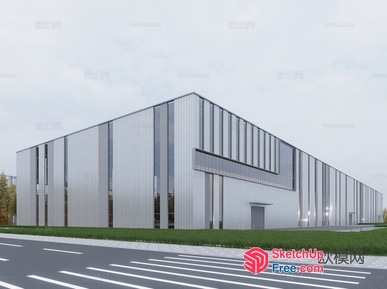 Industrial Park Building With Glass Curtain Wall 3D SketchUp File