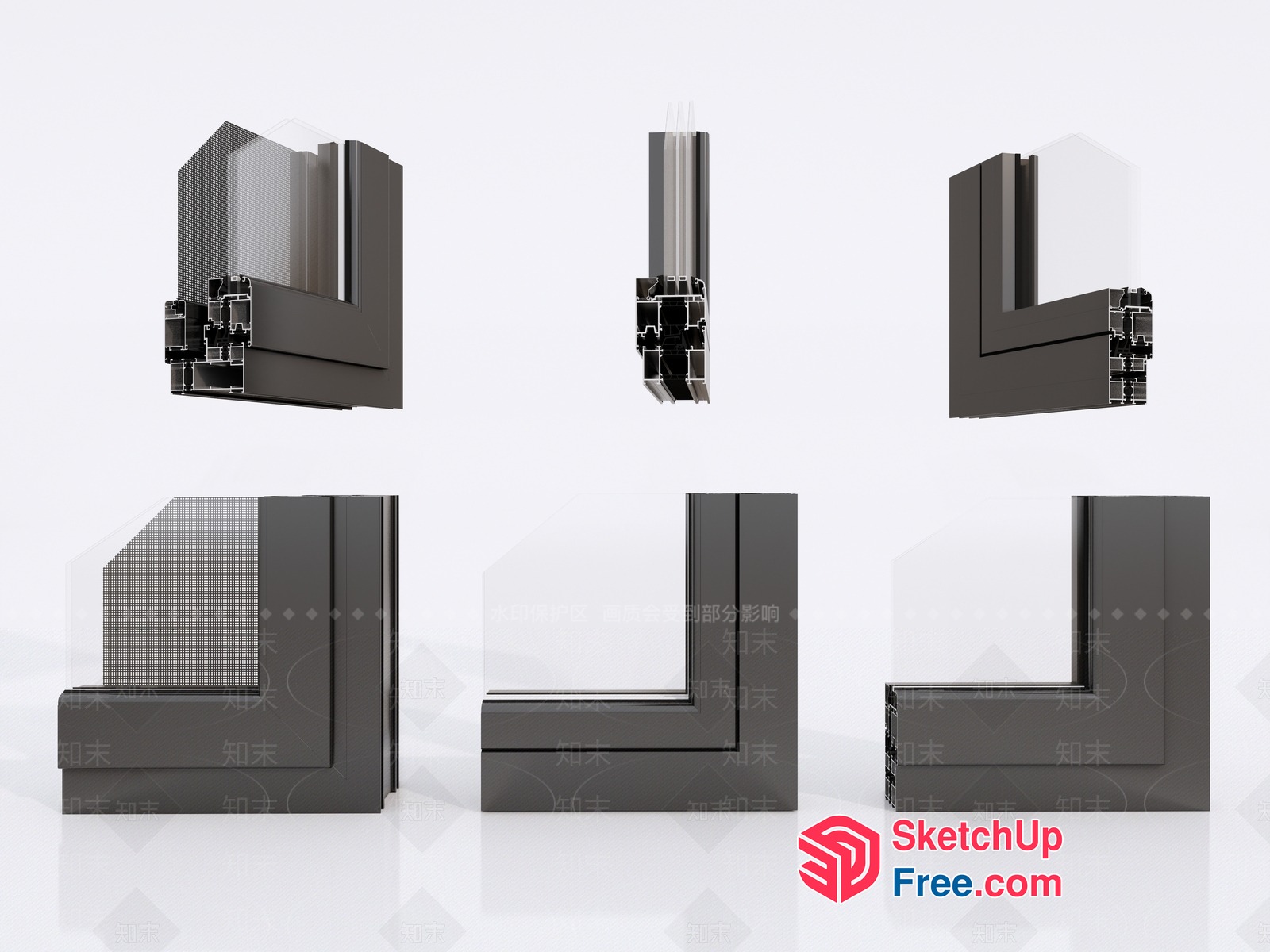 Grey Modern L-Shaped Window Frames 3D SketchUp File