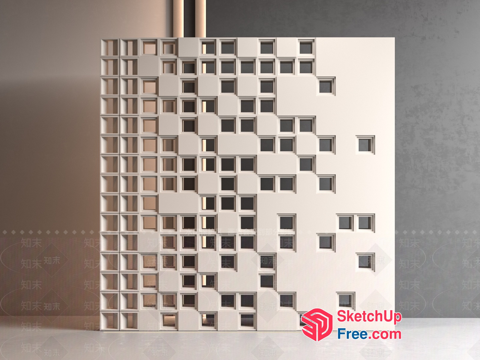 Modern White Partition Screen With Geometric Pattern 3D SketchUp File