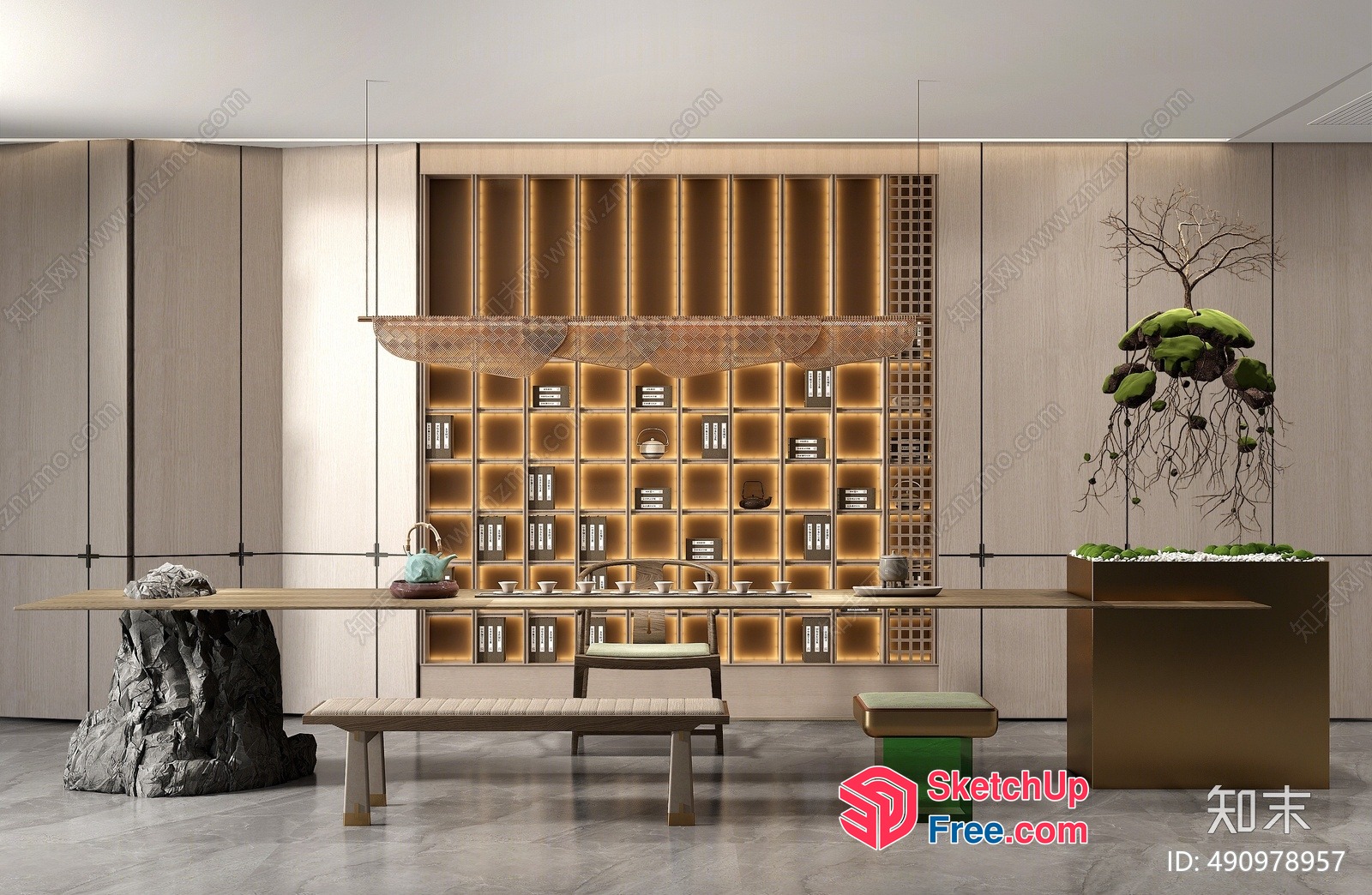 Modern Minimalist Japanese-Inspired Living Room Decor 3D SketchUp File