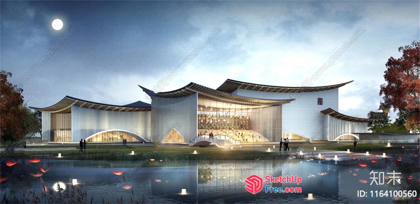 Elegant Modern Building With Glass Curtain Wall And Water Features 3D SketchUp File