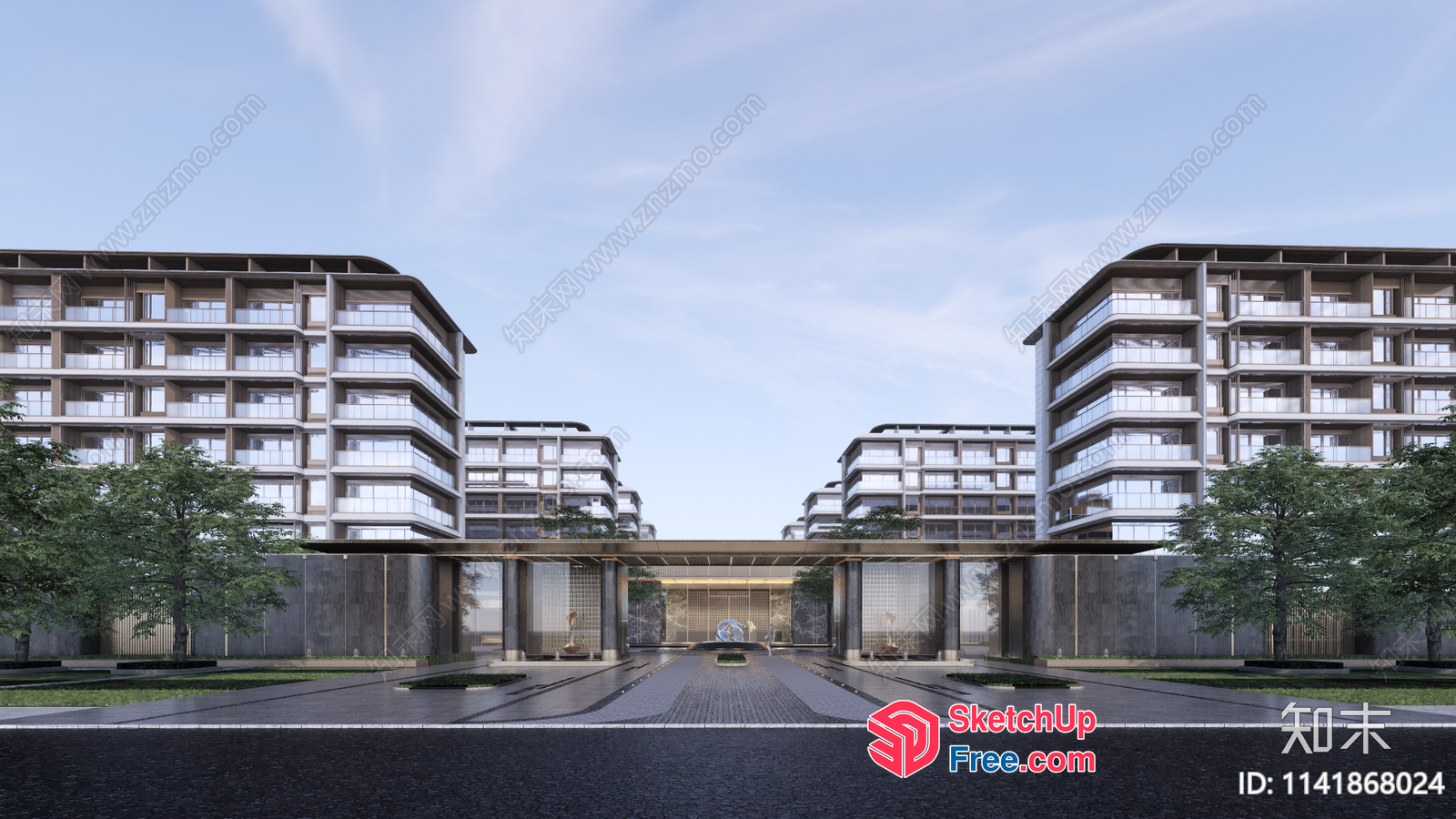 Contemporary Architecture With Modern Glass Curtain Walls And Pillars 3D SketchUp File