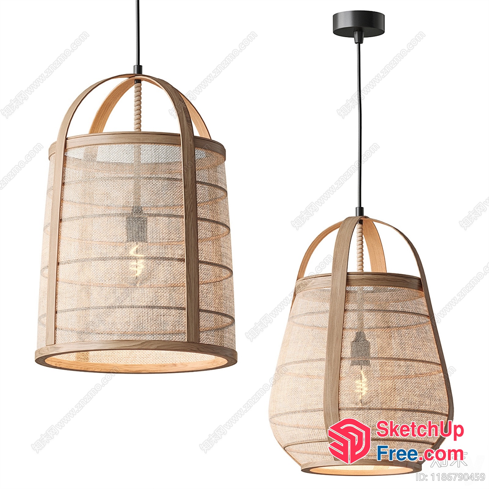 Elegant Hanging Lighting Fixture With Rattan And Wood Accents 3D SketchUp File