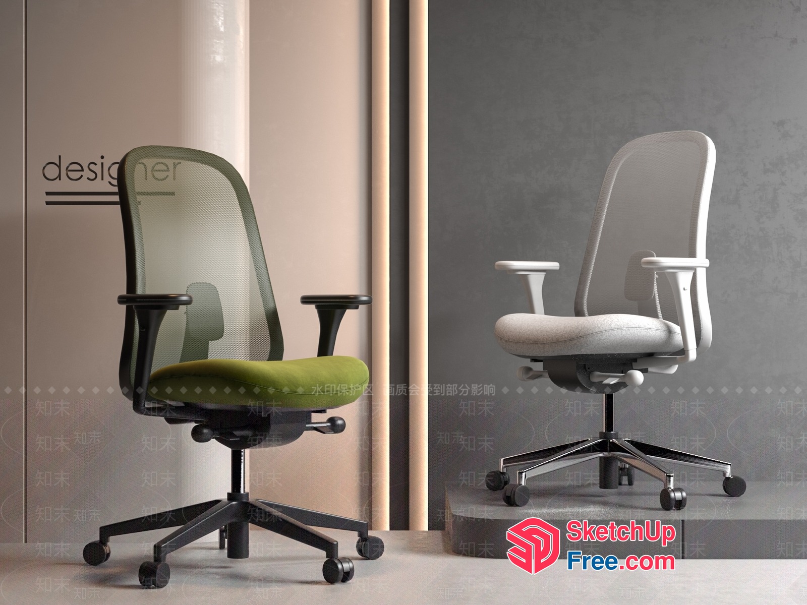 Office Chairs With Green And White Seats And Black Mesh Backs 3D SketchUp File
