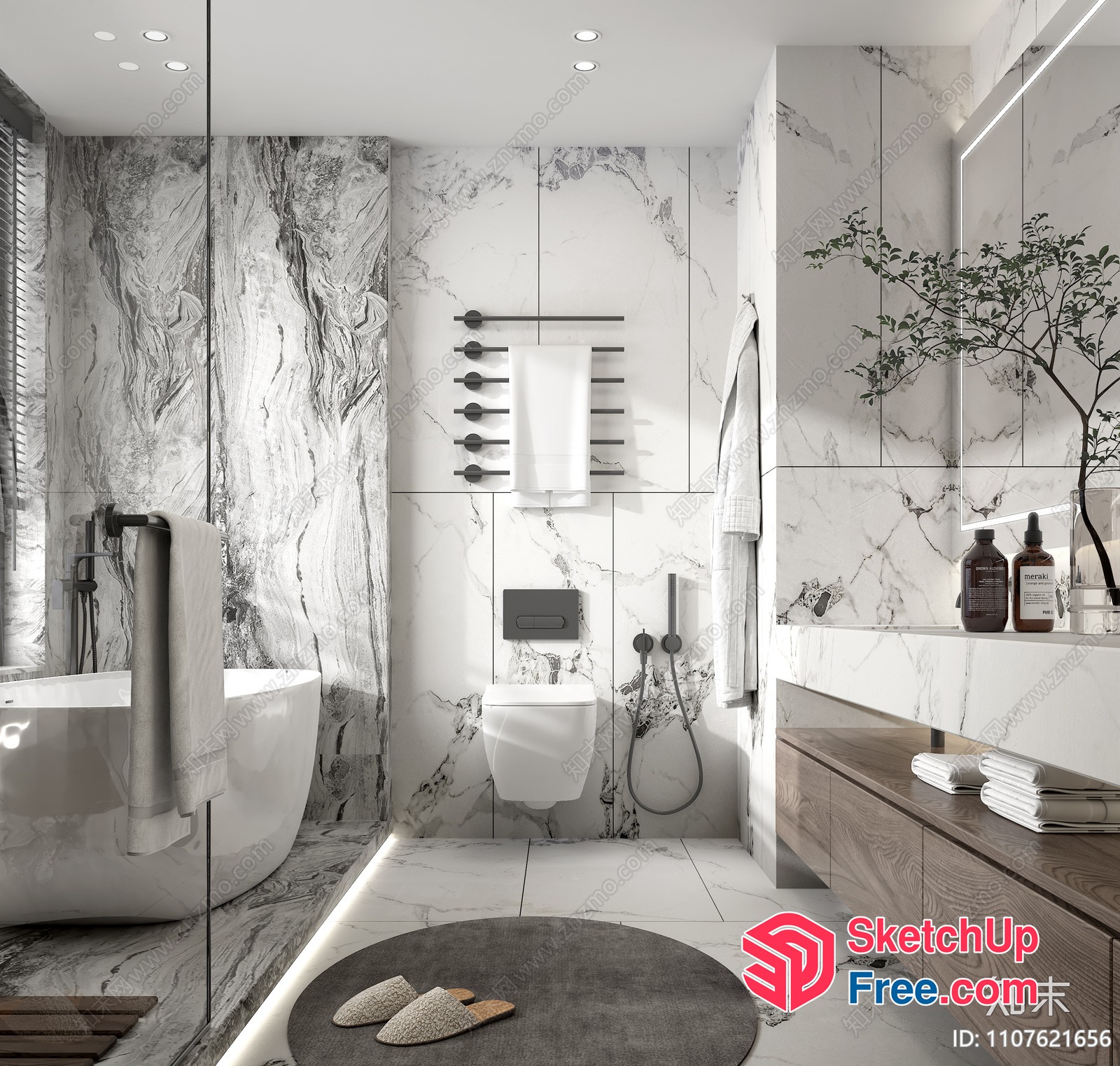 Modern Bathroom With Sleek Fixtures And Marble Accents 3D SketchUp File
