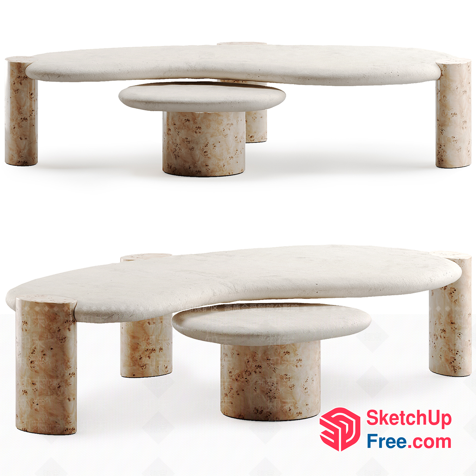 Modern Stone Coffee Table And Stool Set 3D SketchUp File