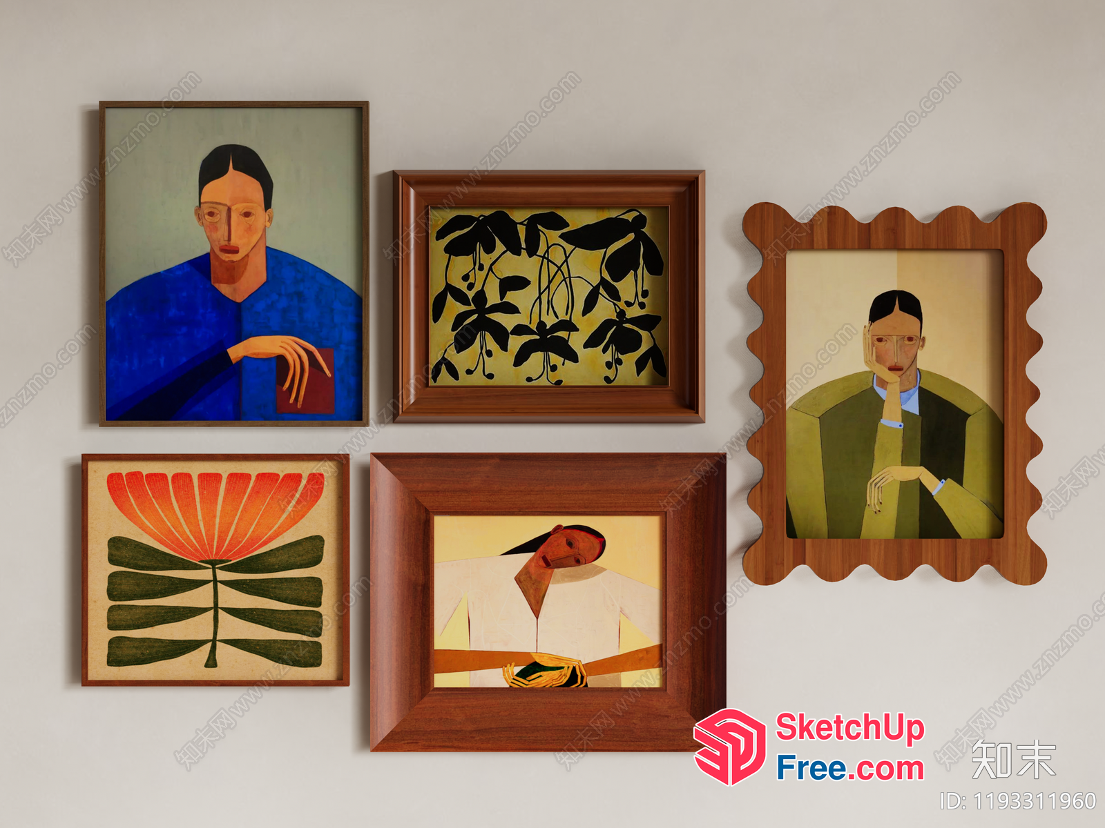 Five Framed Paintings Of People And Plants 3D SketchUp File