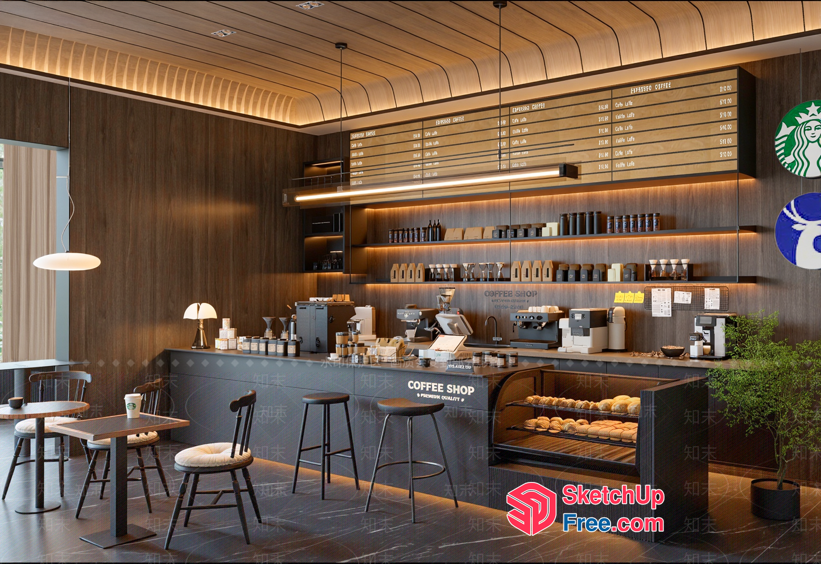 Modern Starbucks Coffee Shop Interior 3D SketchUp File