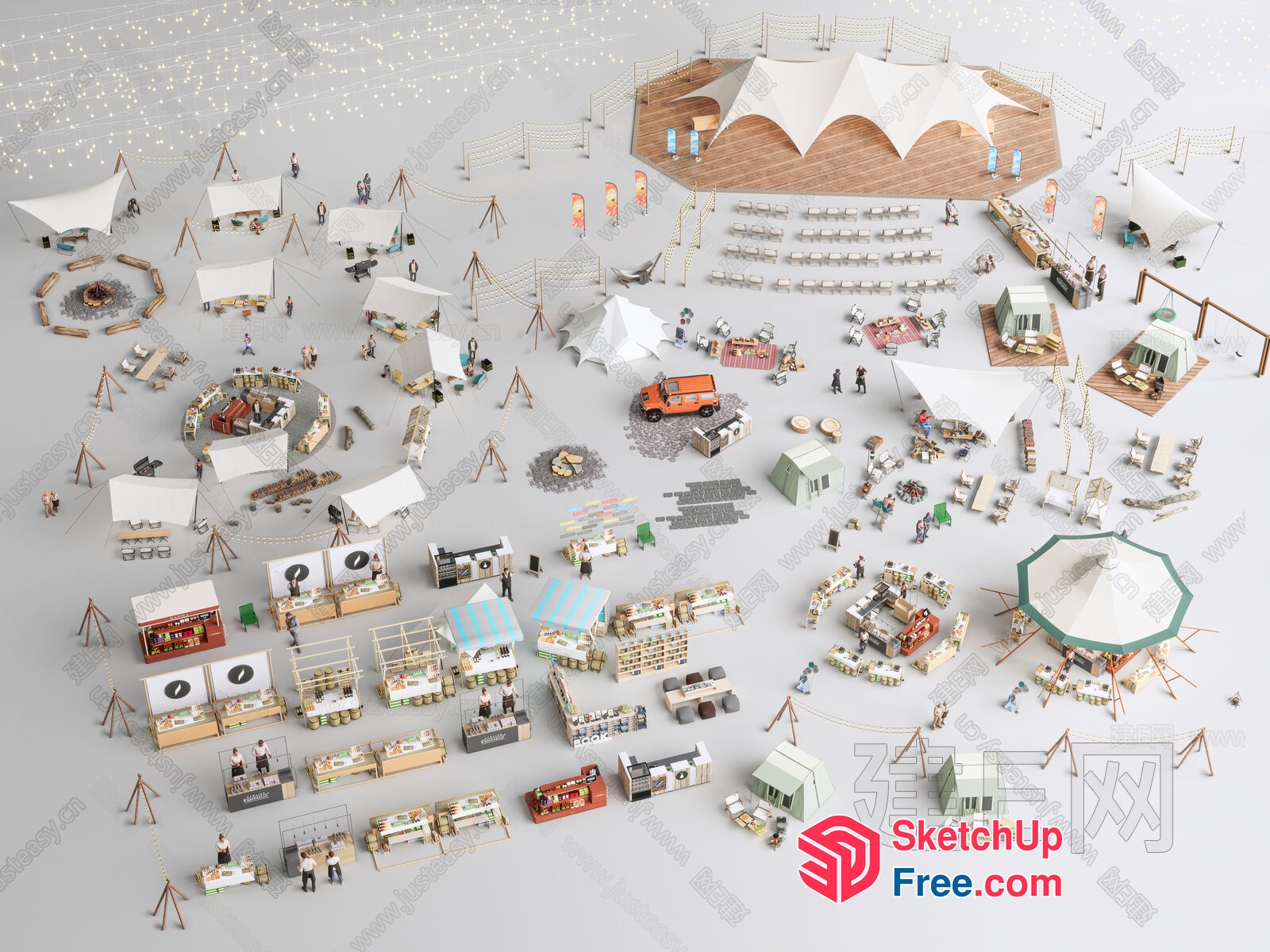3D Model Of A Night Market 3D SketchUp File