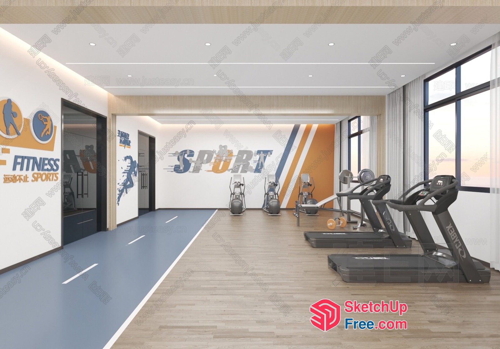 Modern Fitness Center With Sports-Themed Decor 3D SketchUp File