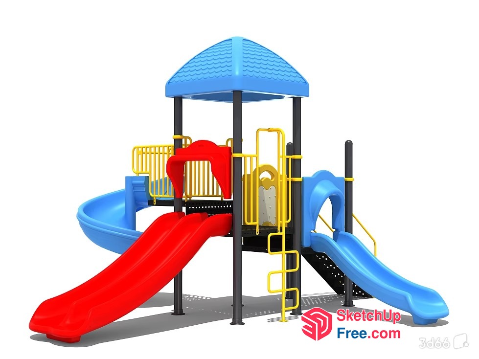 Colorful Playground With Red And Blue Slides 3D SketchUp File