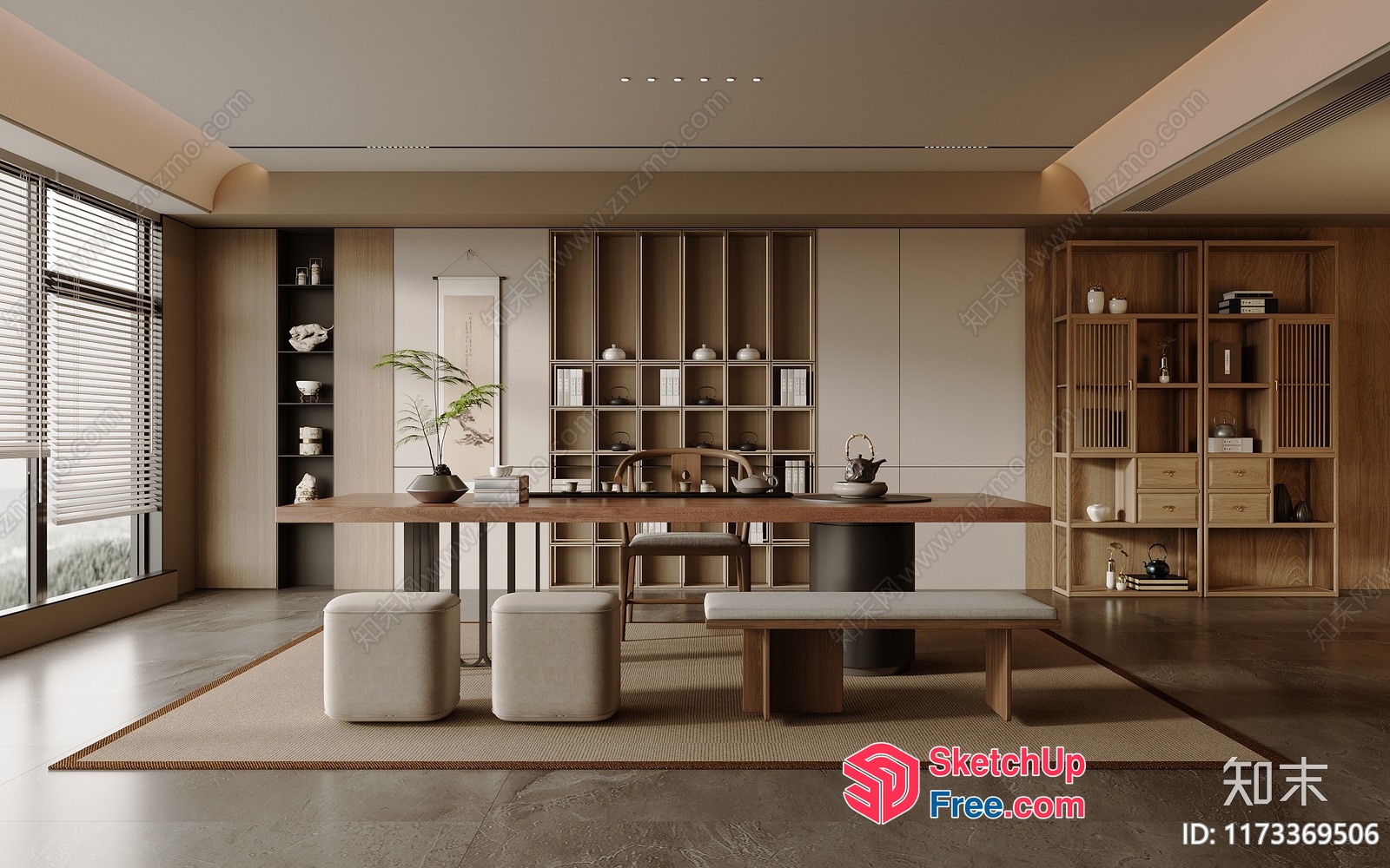Elegant And Sophisticated Modern Japanese-Style Dining Room 3D SketchUp File