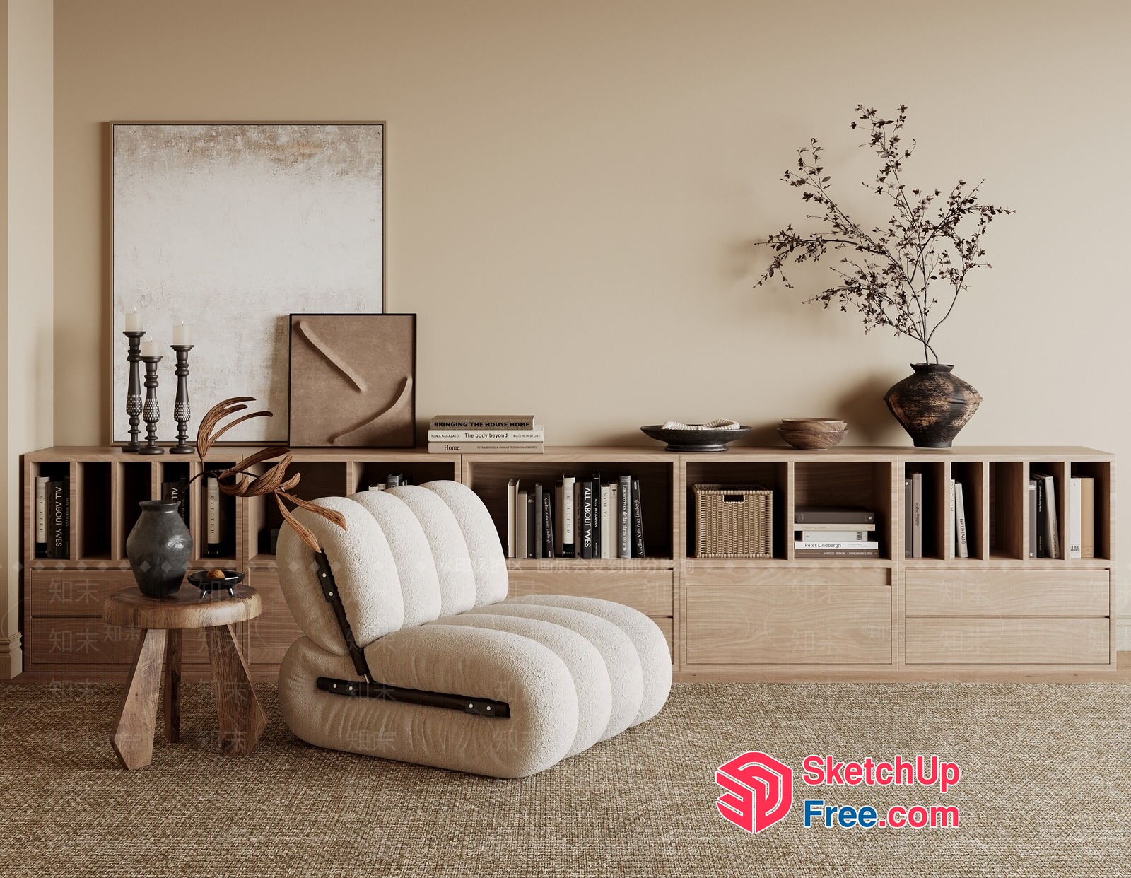 Minimalist Living Room Interior Design With Creamy Style Furniture 3D SketchUp File