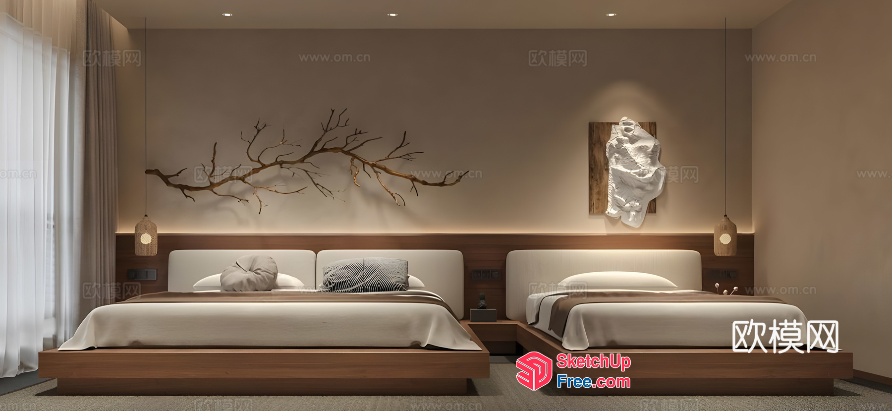 Modern Minimalist Bedroom With Wood Accents 3D SketchUp File