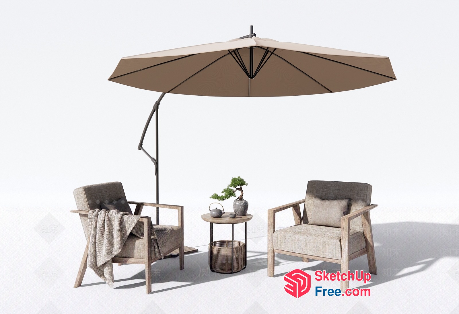 Elegant Outdoor Patio Furniture Set With Umbrella 3D SketchUp File