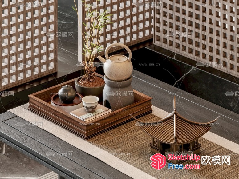 Asian-Inspired Tea Room Interior 3D SketchUp File